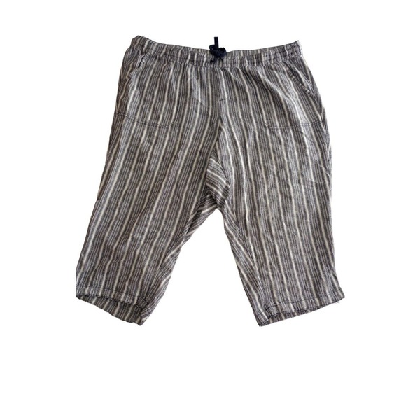 Lane Bryant Blue White Vertical Stripe Linen Crop Capri Pants Plus Sz 18 Beach - Picture 1 of 7